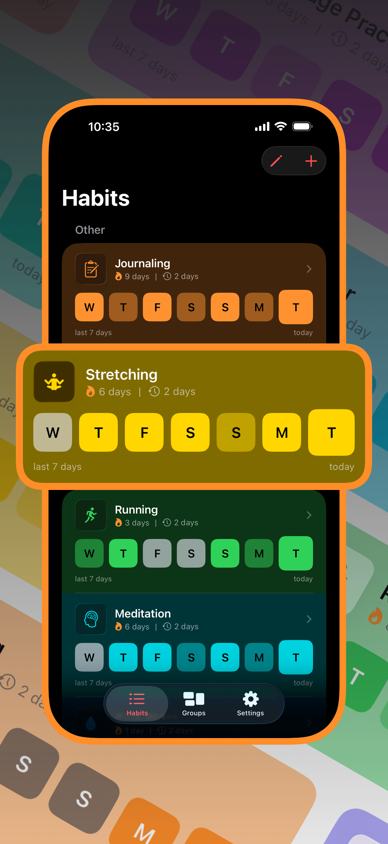 Spark main screen view with enlarged single habit row